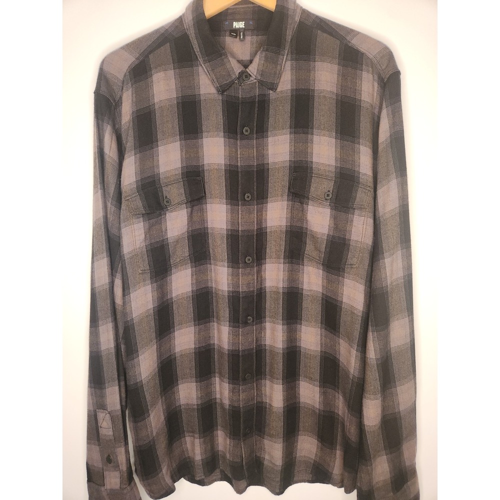 PAIGE Everett Plaid Flannel Button-up Shirt Evening Canyon XXL